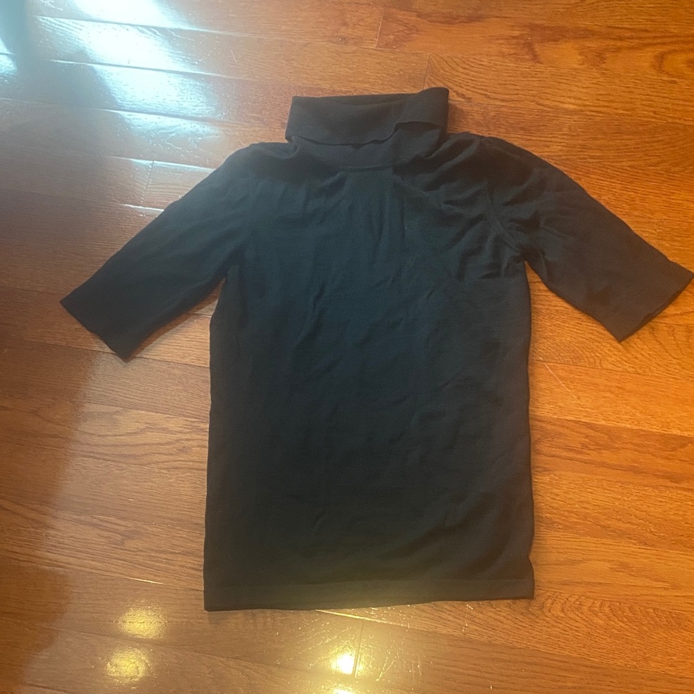 Black Short-Sleeve 100% Merino Wool Turtleneck Top